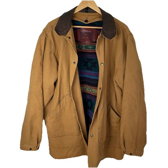 VTG Woolrich Tan Canvas Barn Chore Saddle Jacket Southwestern Wool Lining LRG - Picture 13 of 16